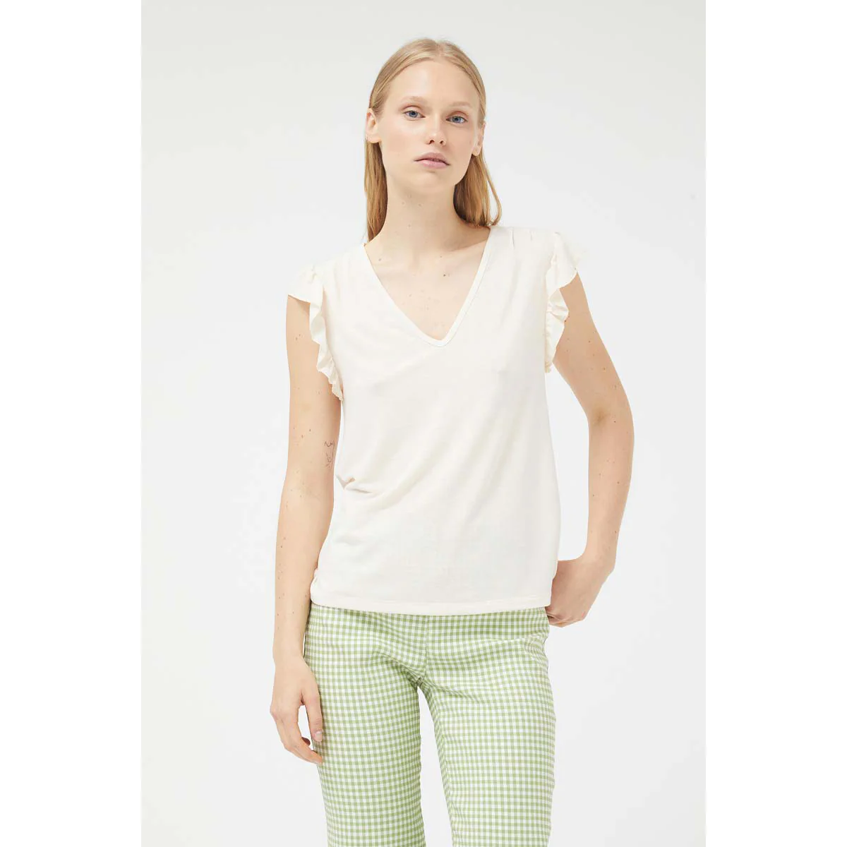 White V-neck Top