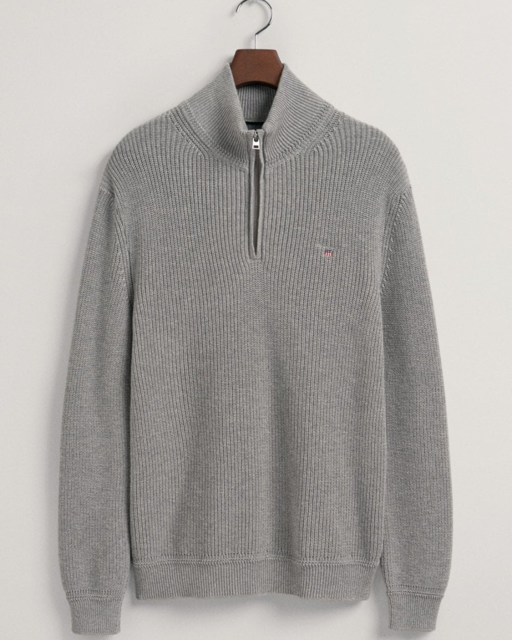 Cotton and Lambswool Half Zip Ribbed Jumper - Image 3