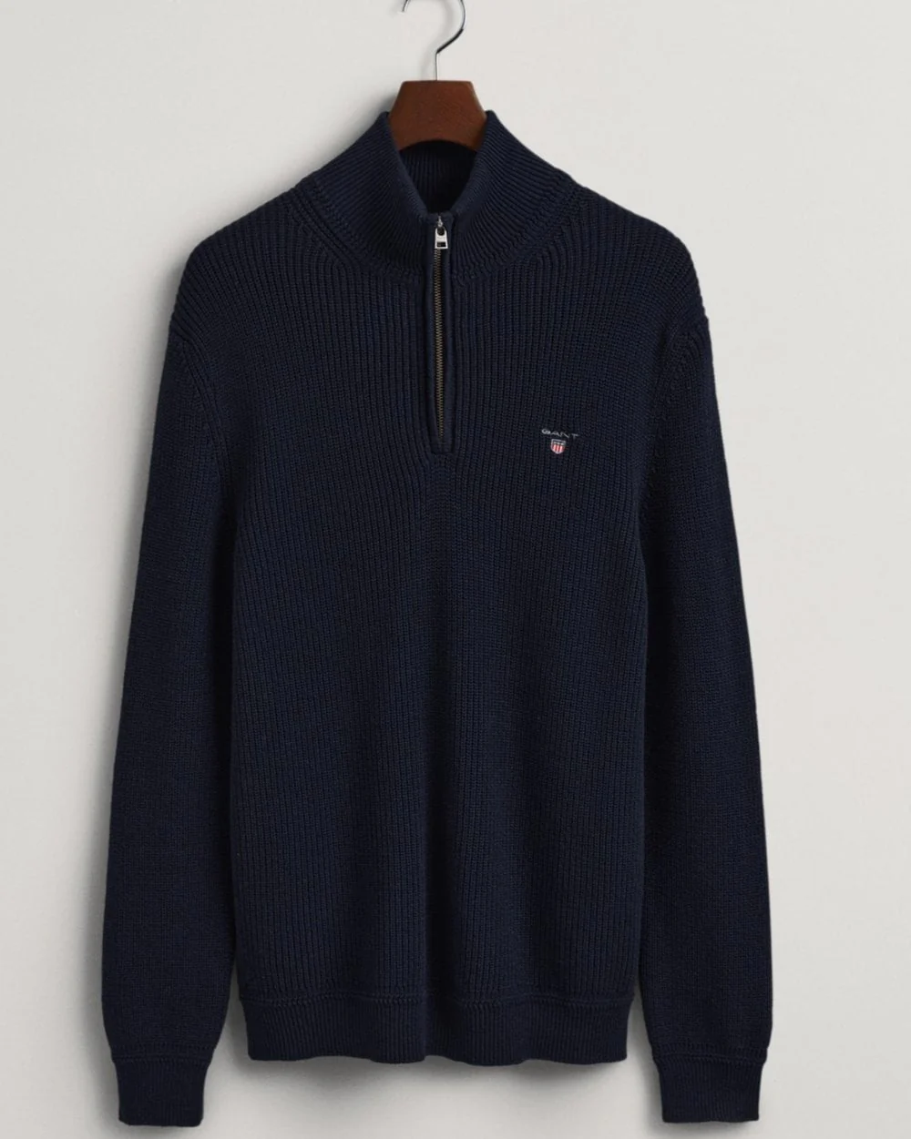 Cotton and Lambswool Half Zip Ribbed Jumper - Image 4