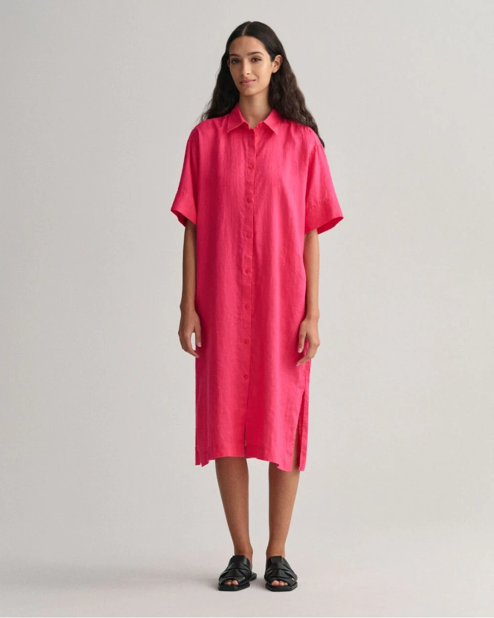 Linen Short Sleeve Shirt Dress - Image 15