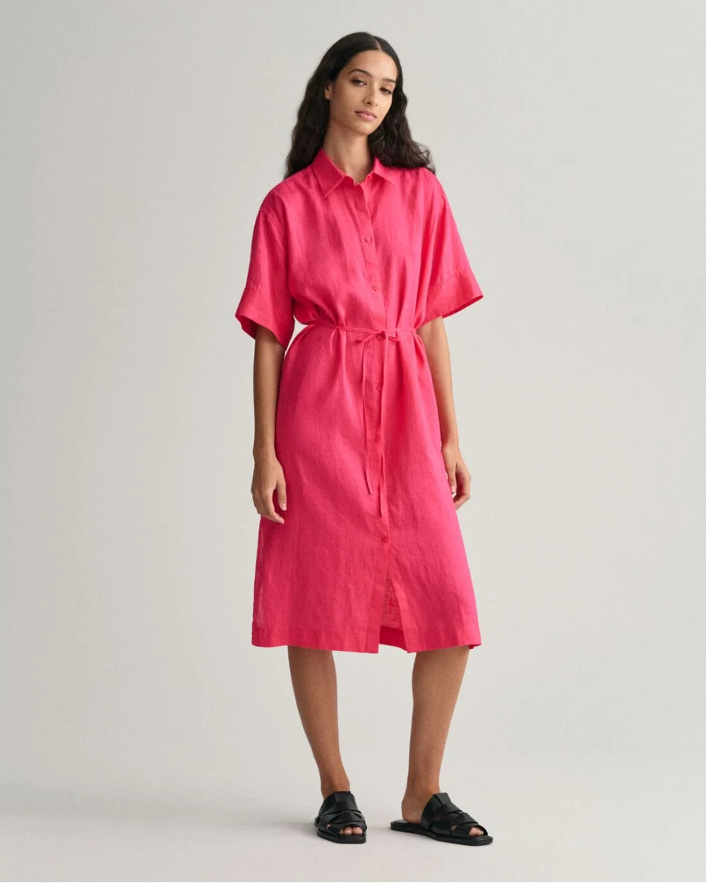 Linen Short Sleeve Shirt Dress - Image 16