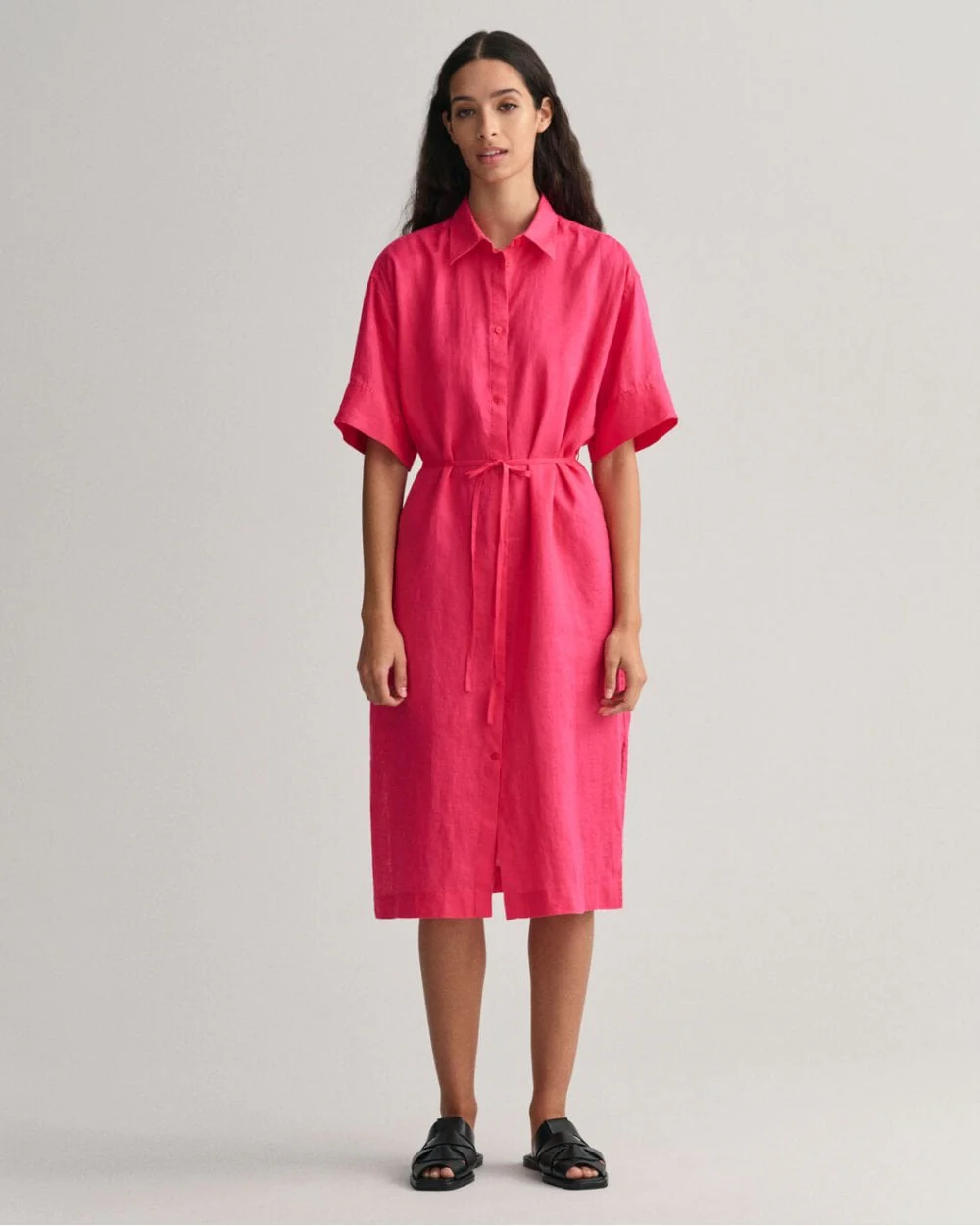 Linen Short Sleeve Shirt Dress - Image 4