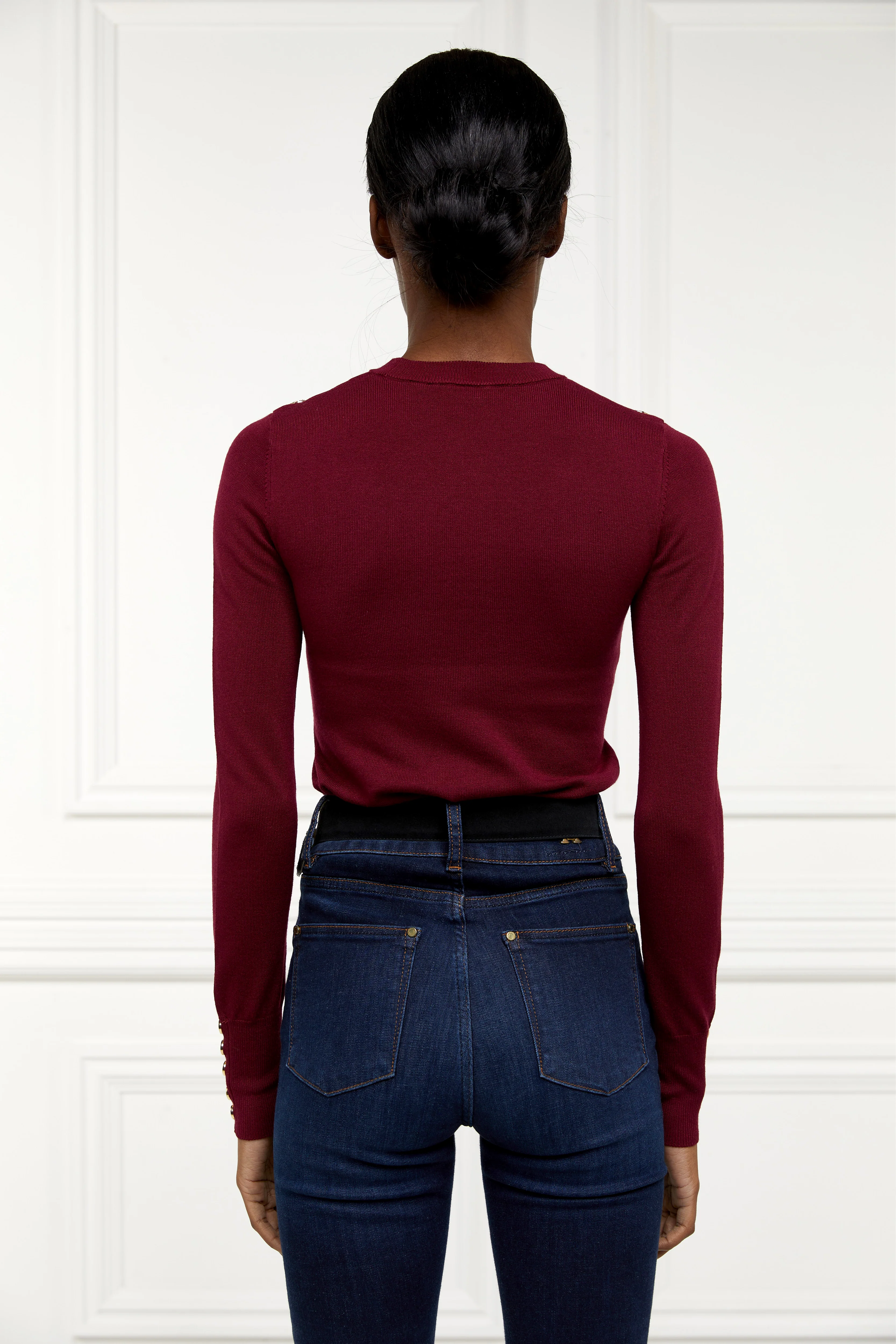 Buttoned Knit Crew Neck (Wine) - Image 7