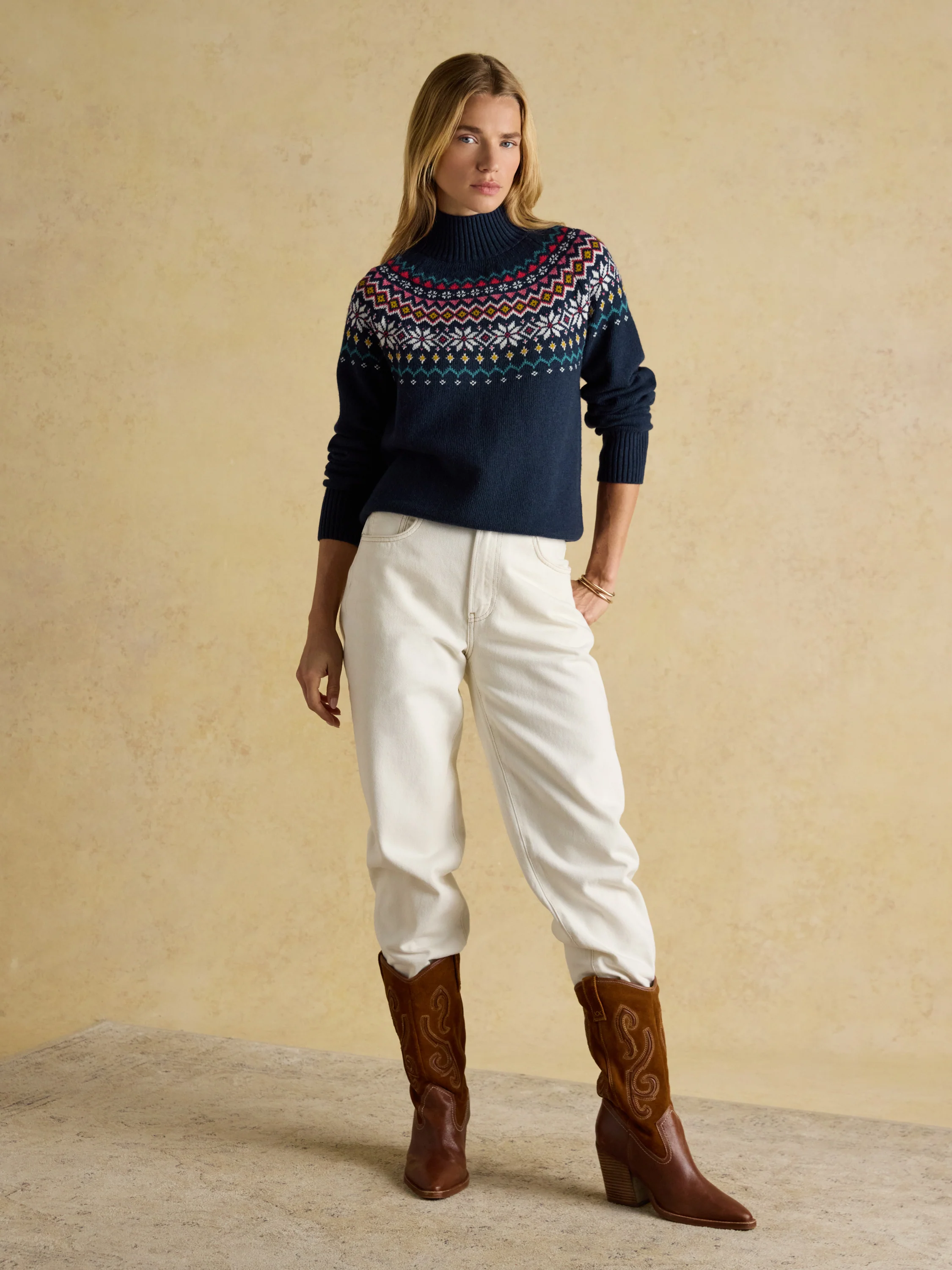 Alba Fairisle High Neck Cotton Rich Jumper - Image 5