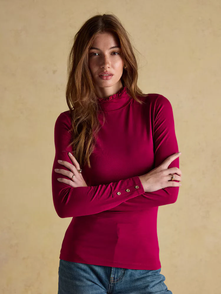 Amy Ribbed Long Sleeve High Neck Jersey Top - Image 15