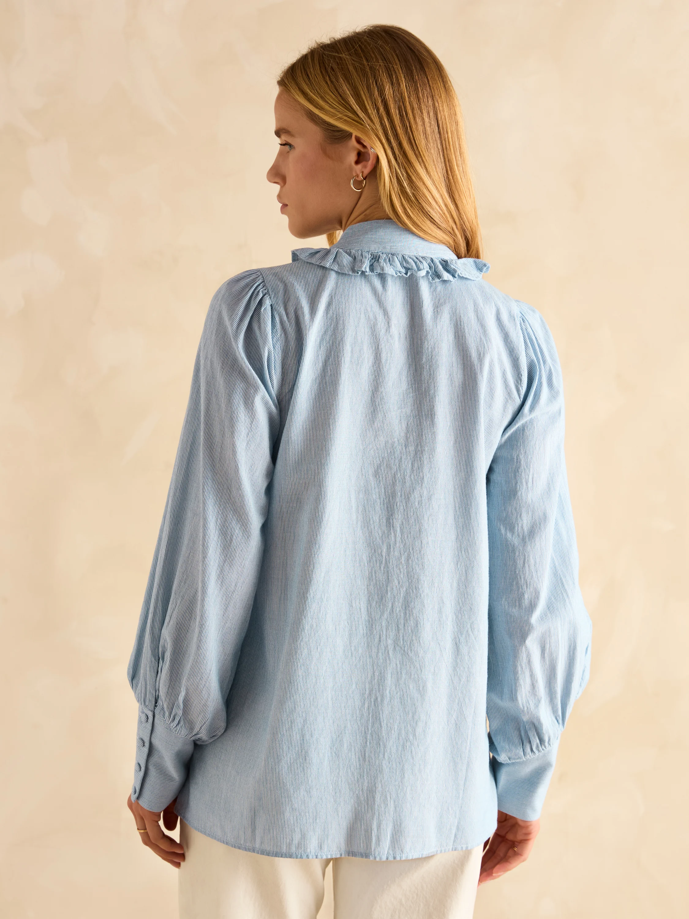 Harper Blue & White Tie Neck Blouse - Image 5