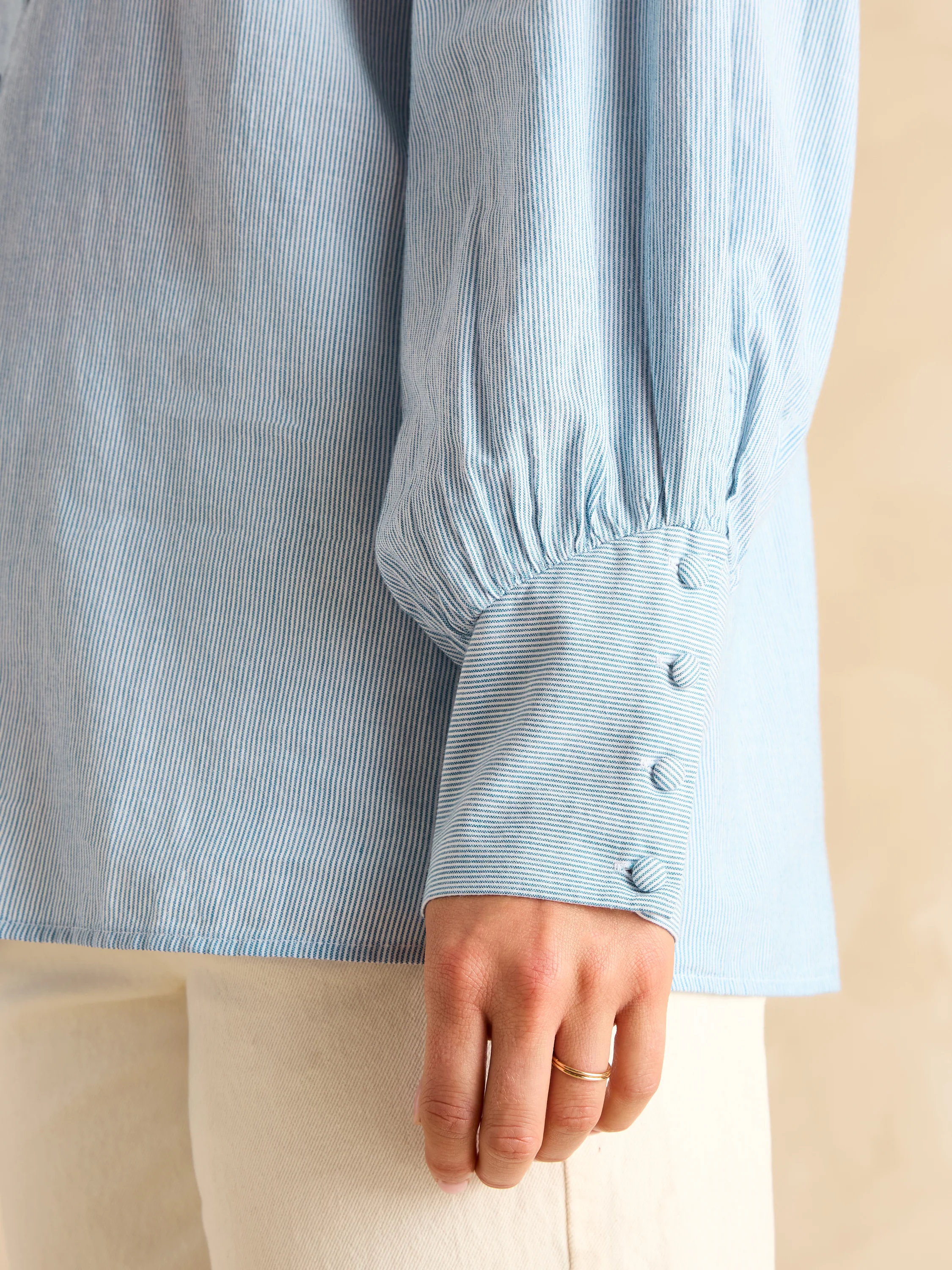 Harper Blue & White Tie Neck Blouse - Image 6