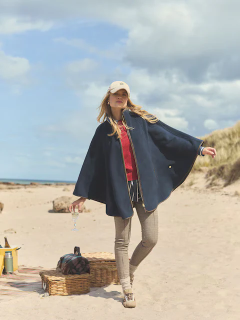 Heritage Navy Fleece Longline Cape - Image 3