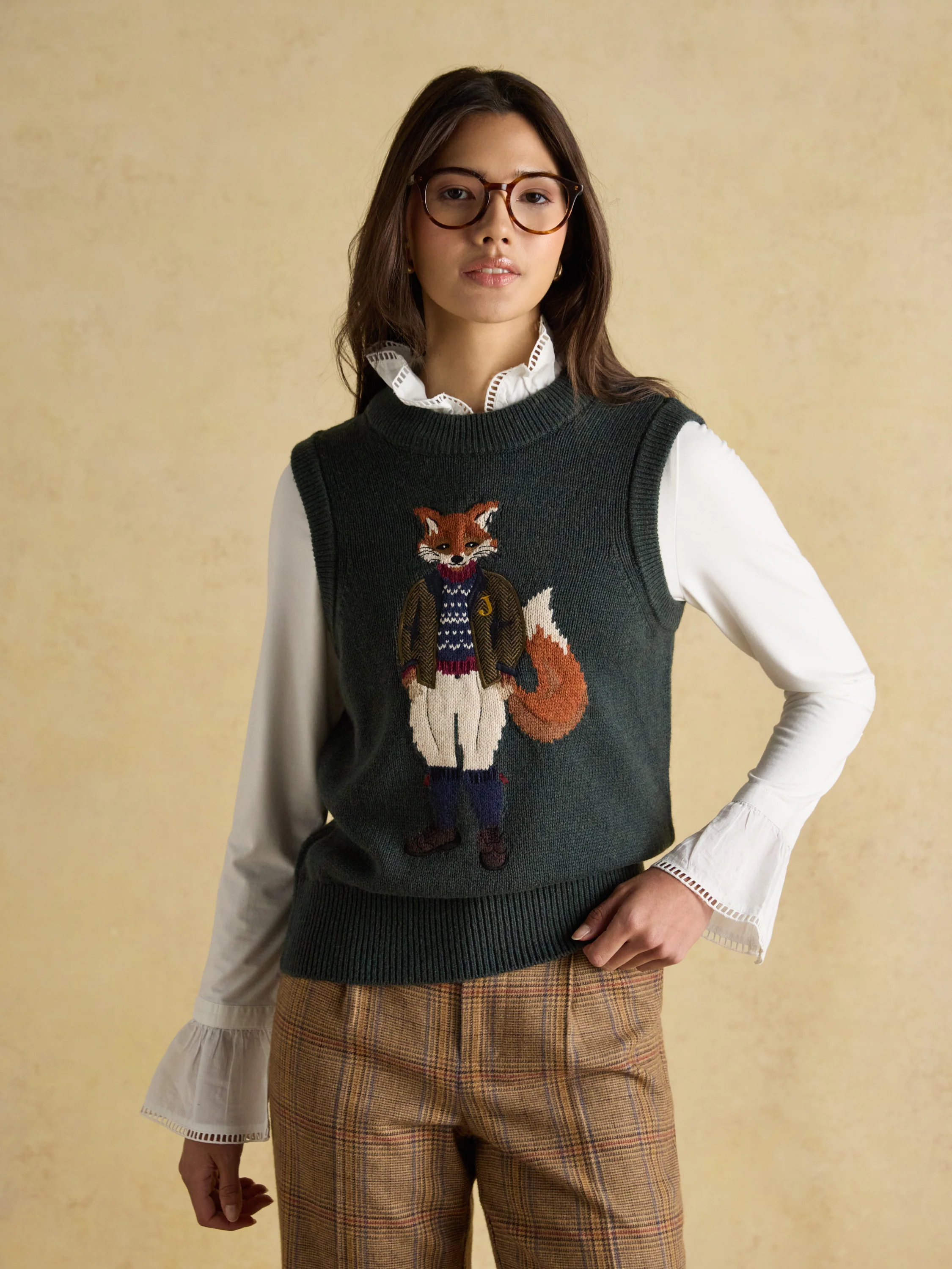 Jonty Green Intarsia Cotton Rich Knitted Vest