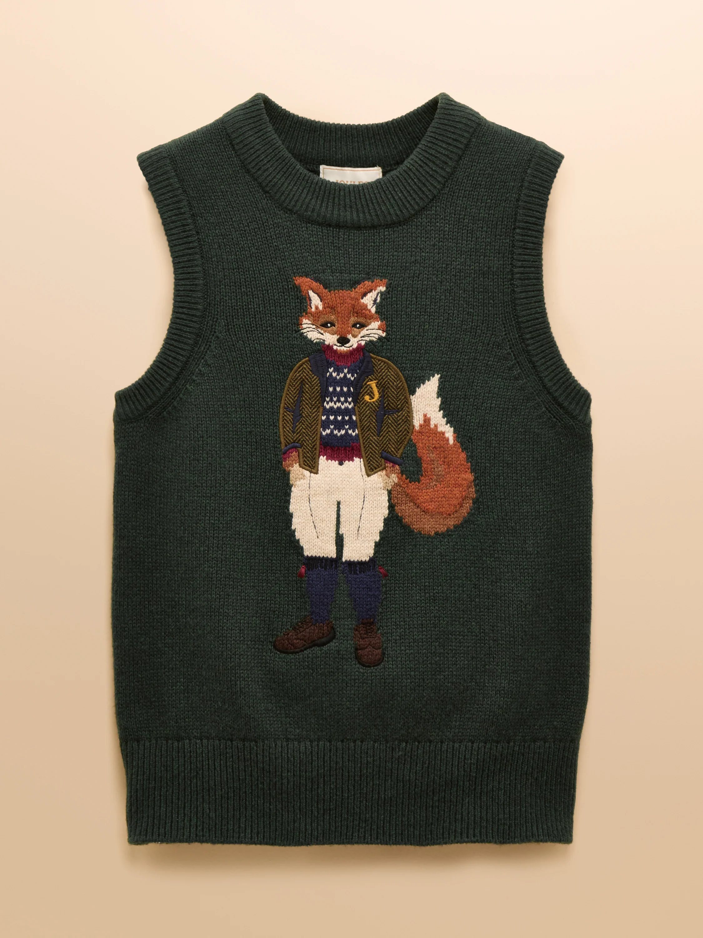 Jonty Green Intarsia Cotton Rich Knitted Vest - Image 3