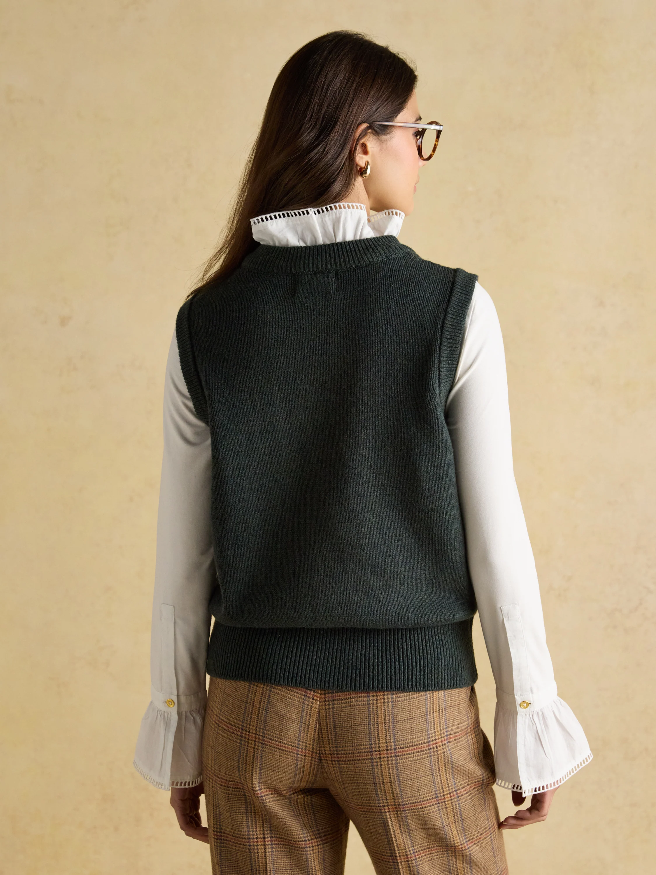 Jonty Green Intarsia Cotton Rich Knitted Vest - Image 4