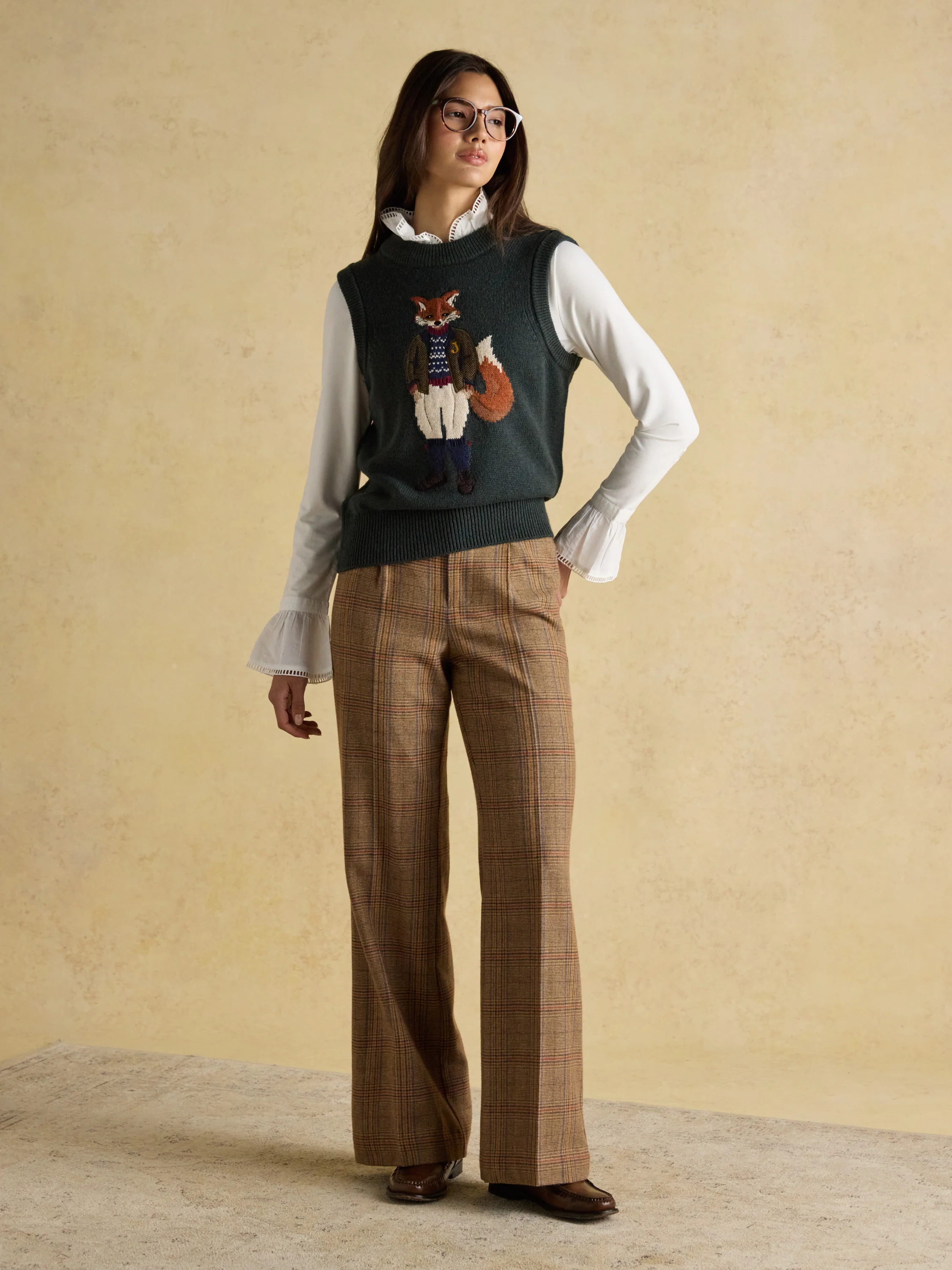 Jonty Green Intarsia Cotton Rich Knitted Vest - Image 5