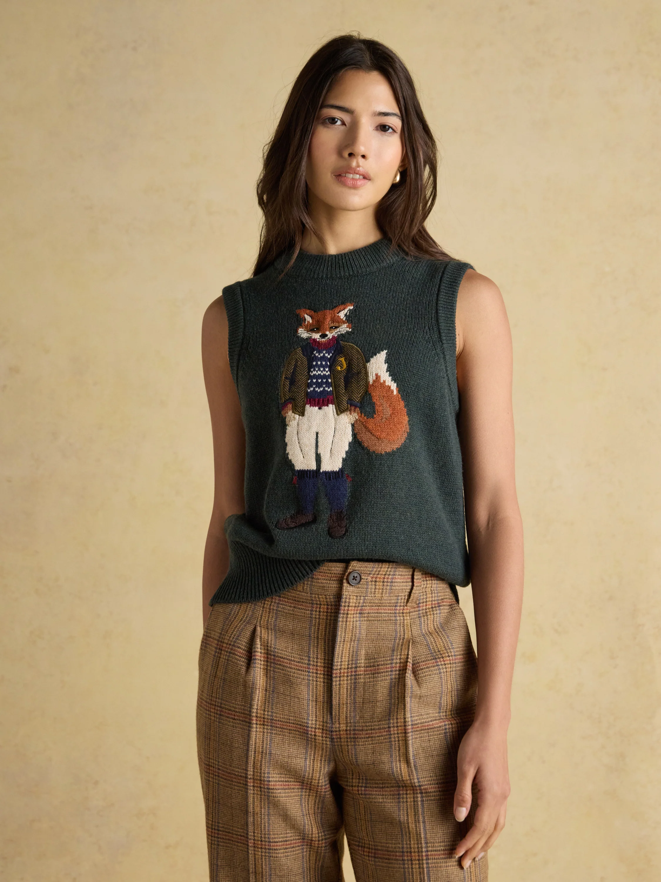 Jonty Green Intarsia Cotton Rich Knitted Vest - Image 6