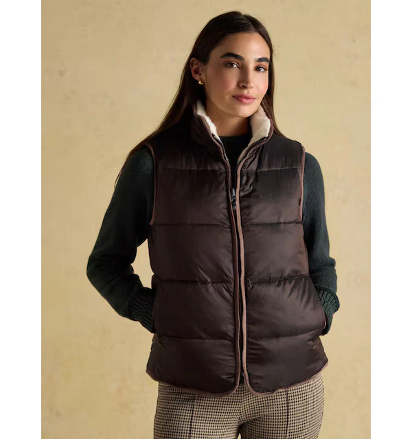Reversible Faux Fur Brown/Cream Padded Gilet - Image 10