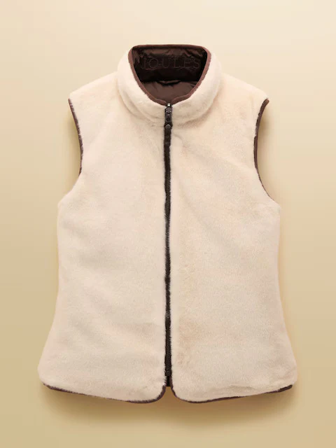 Reversible Faux Fur Brown/Cream Padded Gilet - Image 3