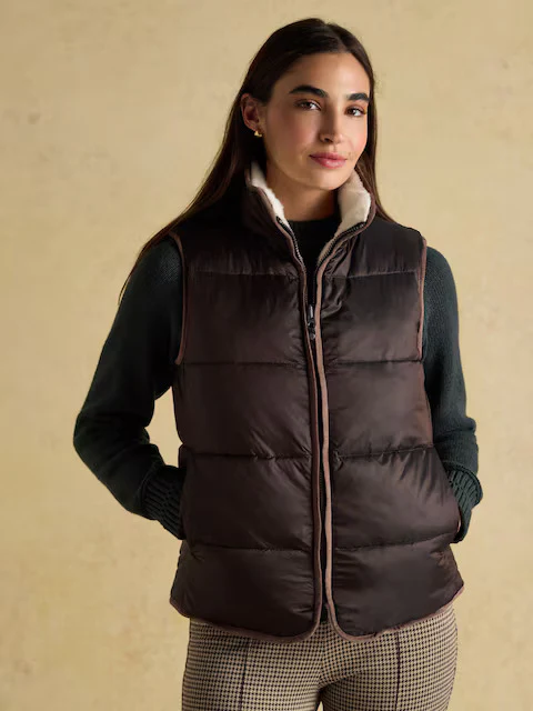 Reversible Faux Fur Brown/Cream Padded Gilet - Image 7
