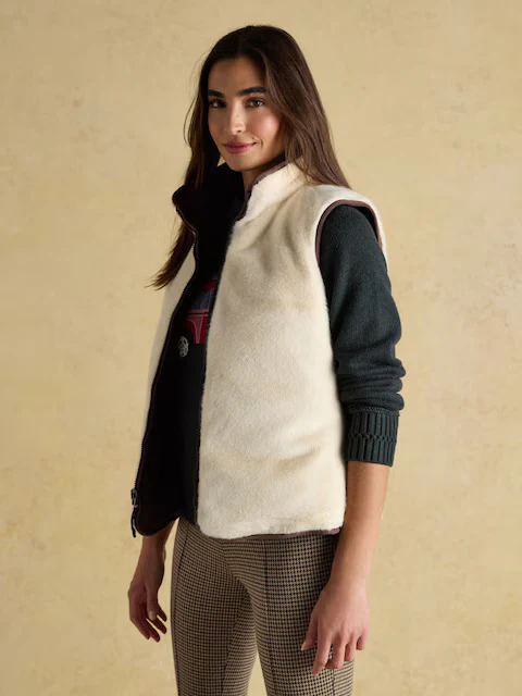 Reversible Faux Fur Brown/Cream Padded Gilet - Image 8