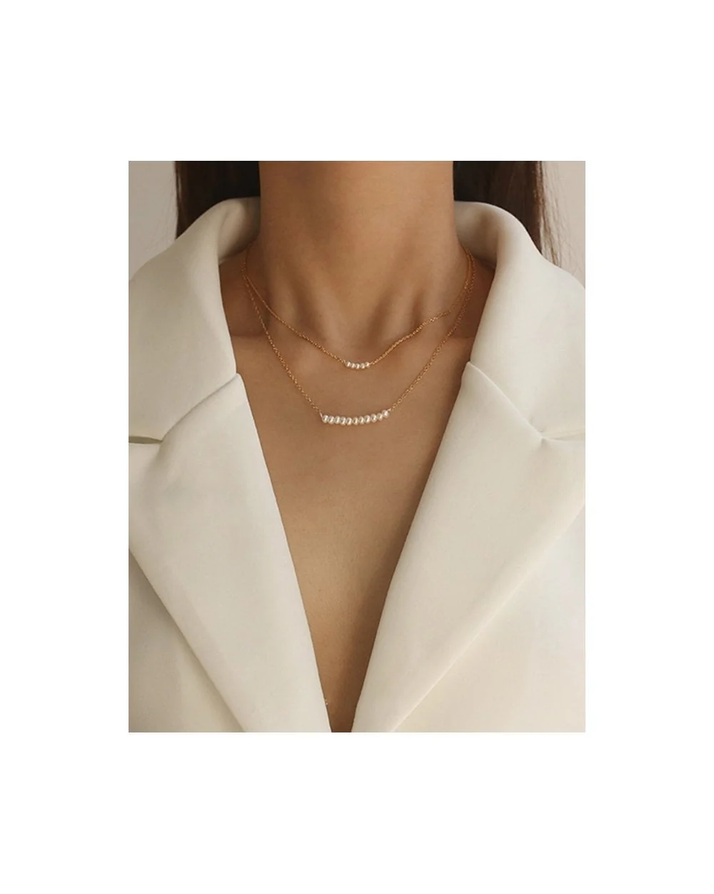 Freshwater Multi Pearl String Fine Chain Necklace in 18K Gold Plate - Image 2