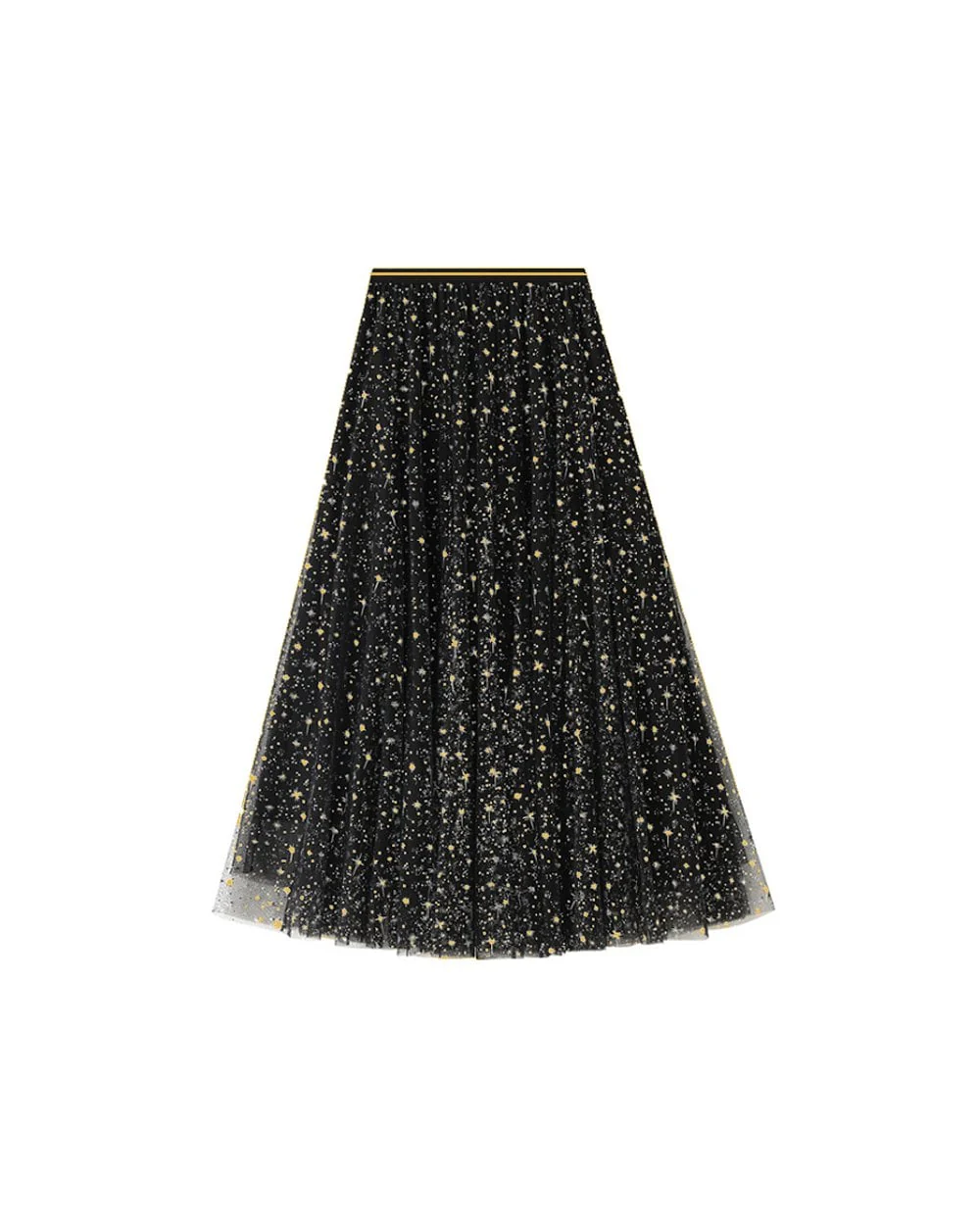 Printed Starburst Tulle Skirt in Black and Gold Small