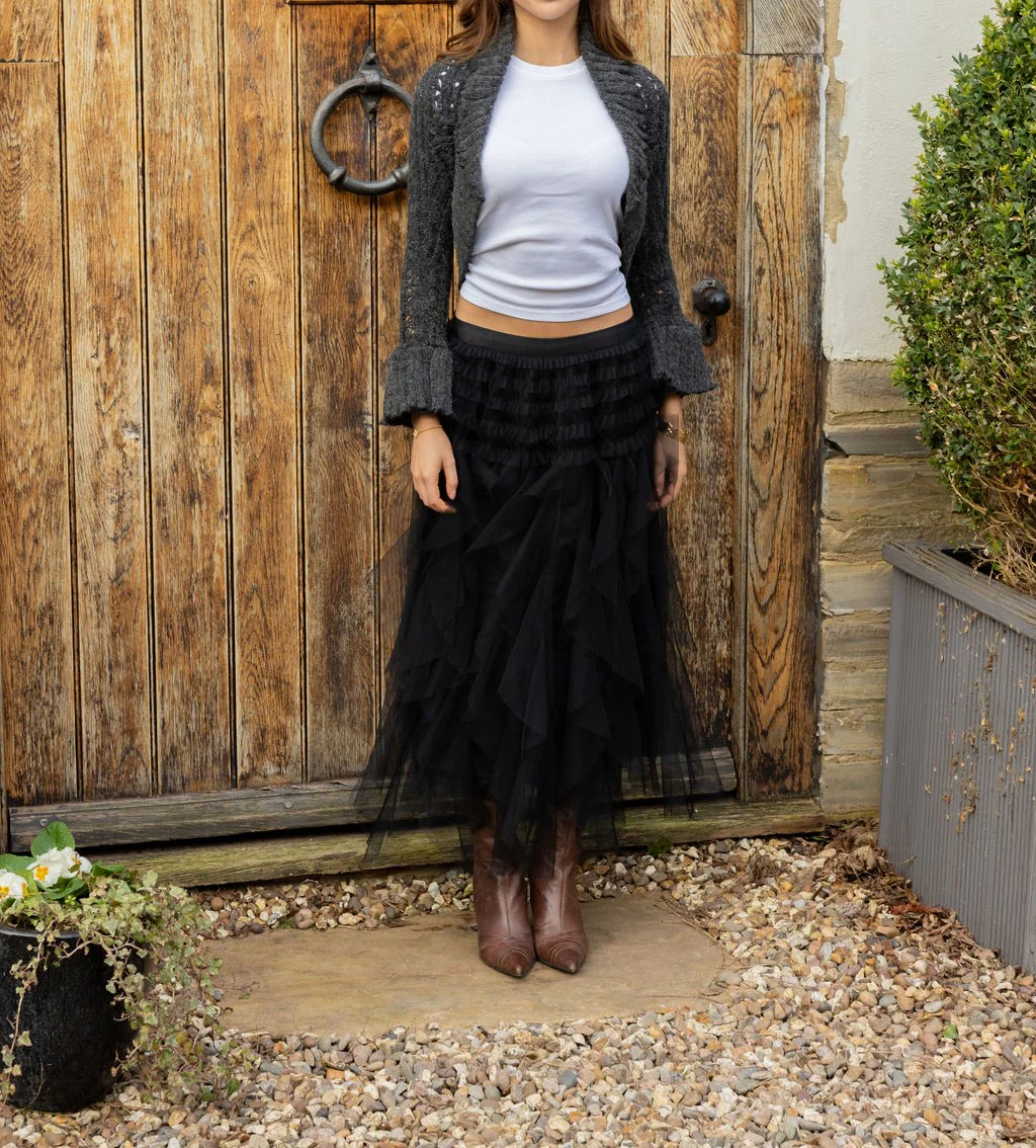 Ruffle Skirt in Black - Medium