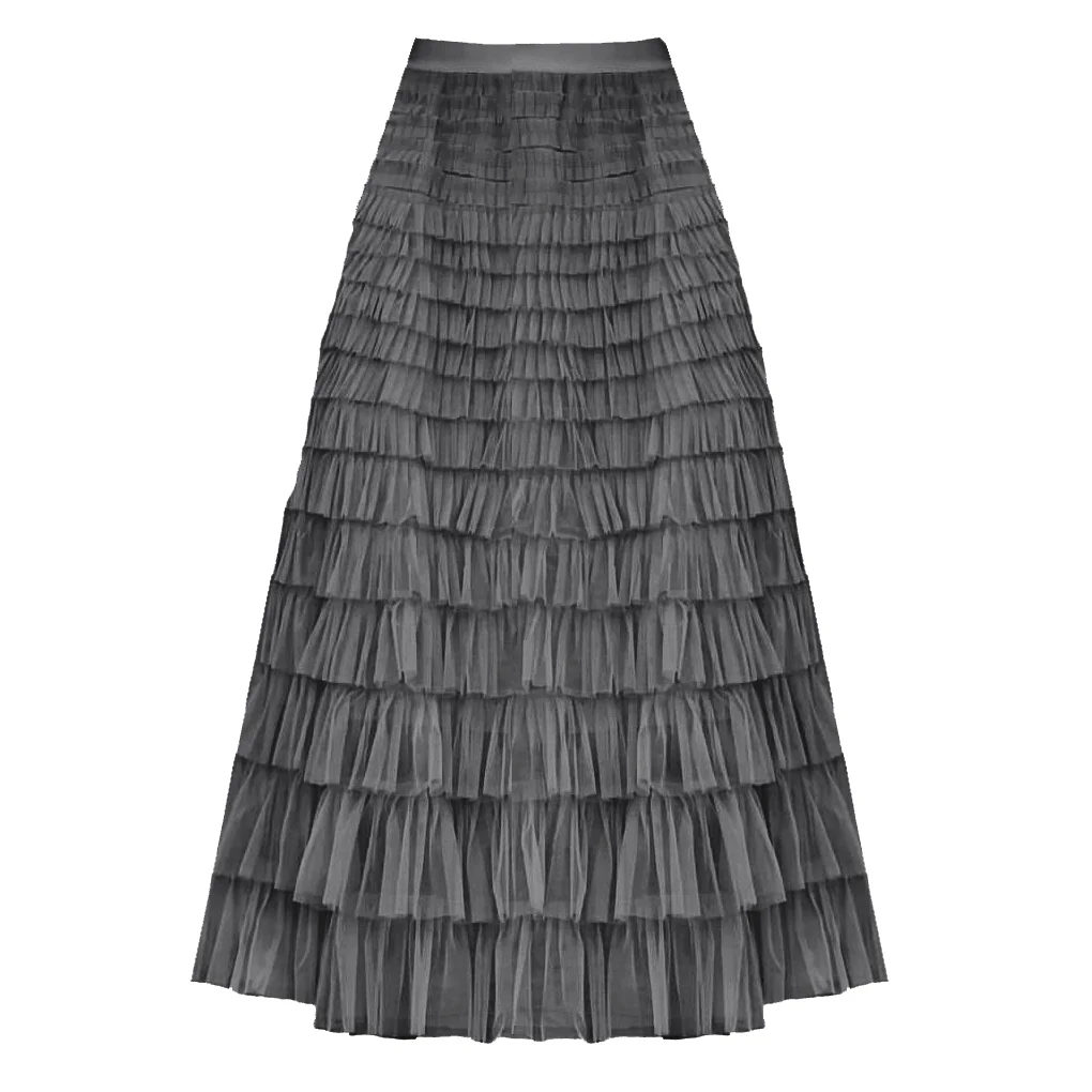 Tiered Frill Skirt in Charcoal Grey - Small