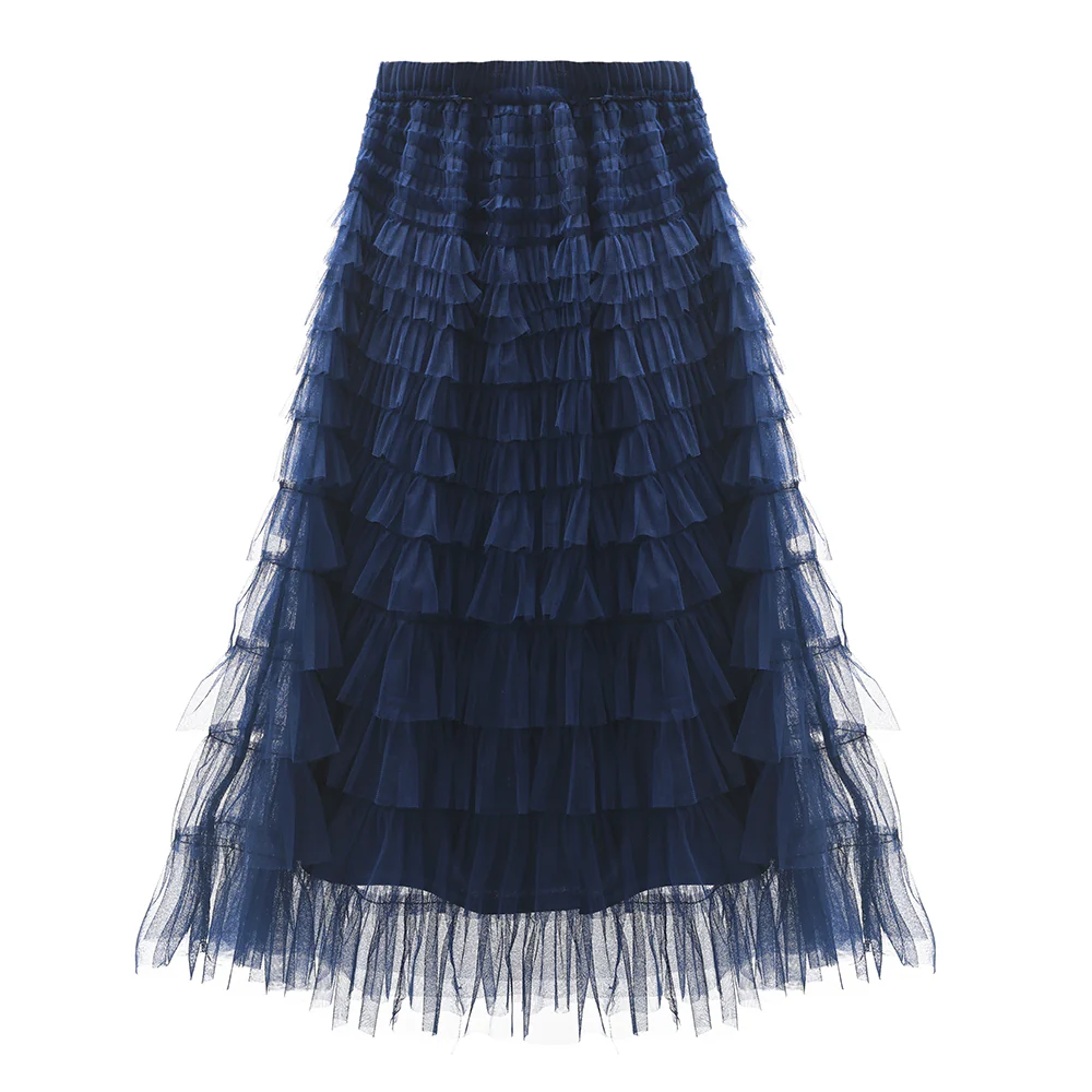 Tiered Frill Skirt in Navy - Small