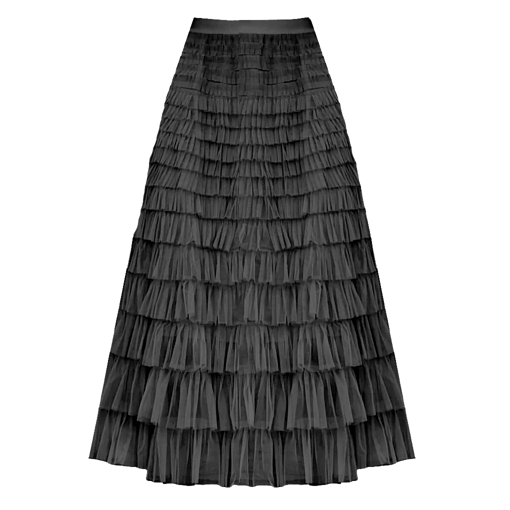 Maxi Ruffle Tiered Skirt in Black - Small