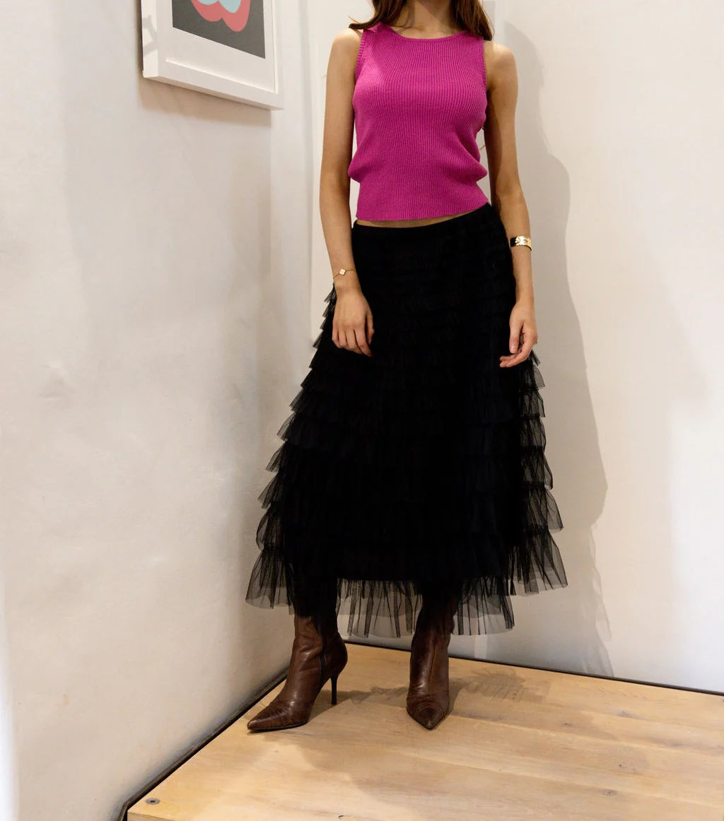 Maxi Ruffle Tiered Skirt in Black - Small - Image 2