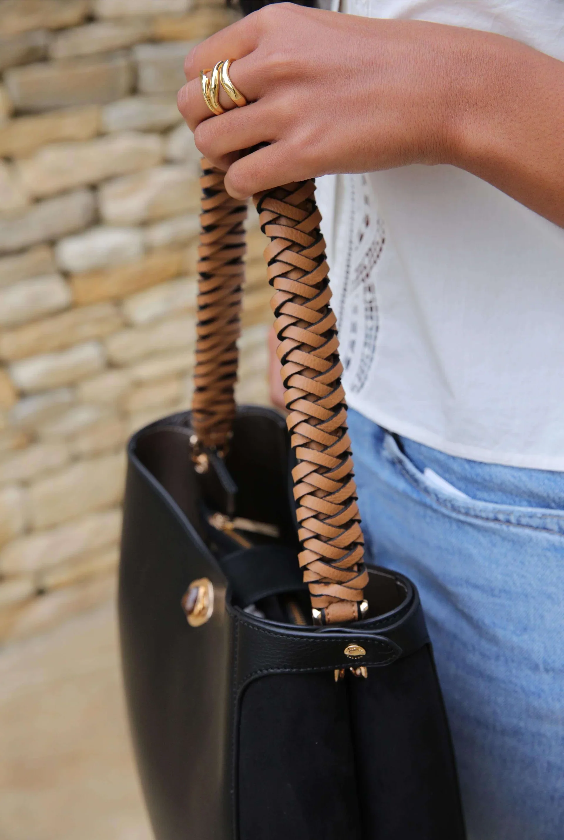 Adriana Black Woven Handle Hobo - Image 3
