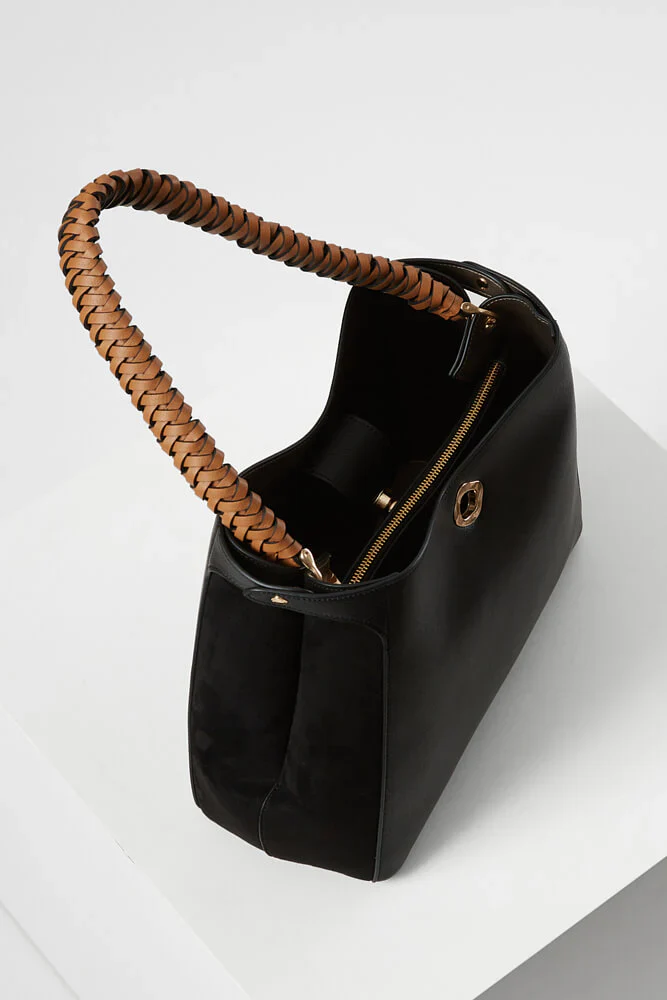 Adriana Black Woven Handle Hobo - Image 4