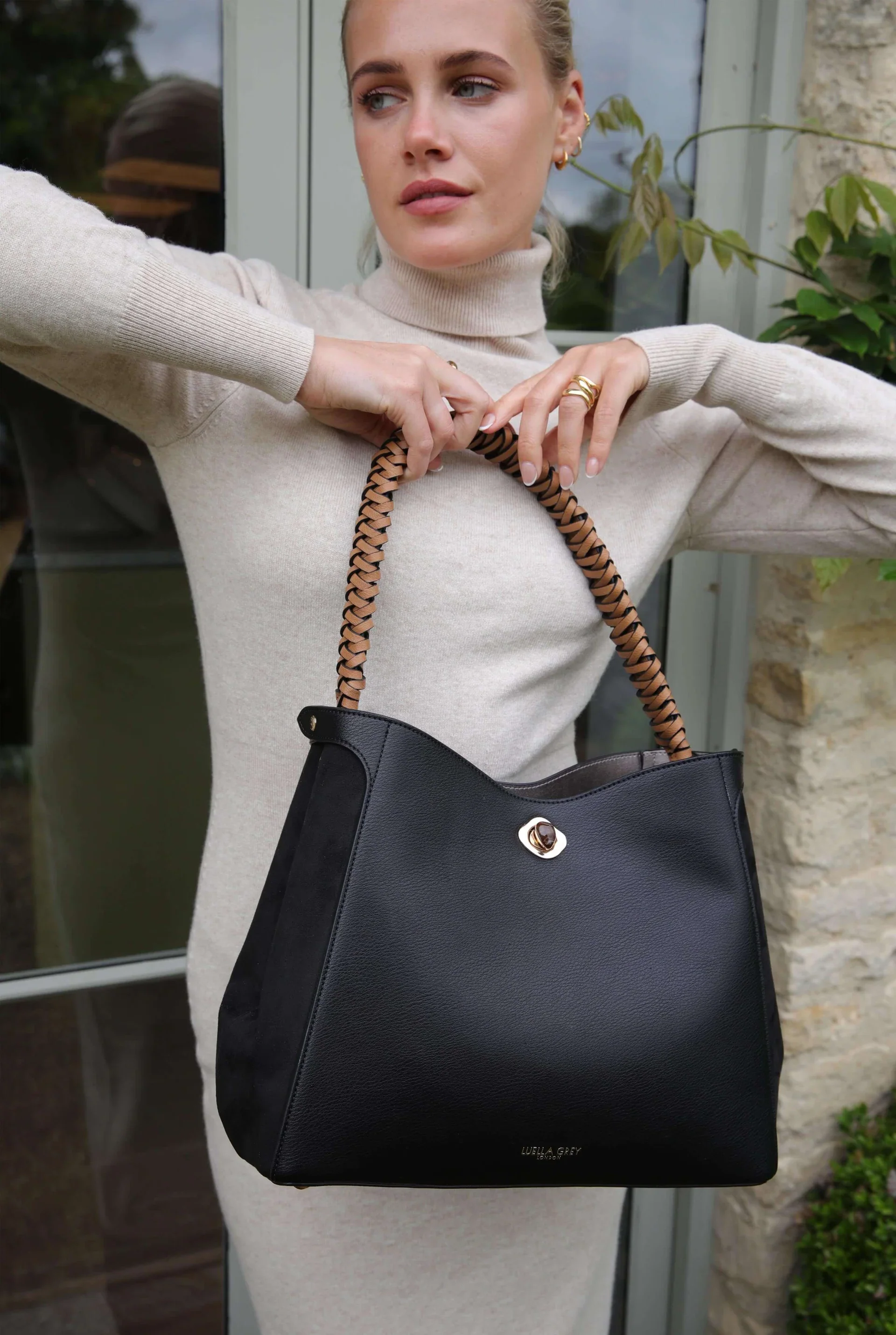 Adriana Black Woven Handle Hobo - Image 5