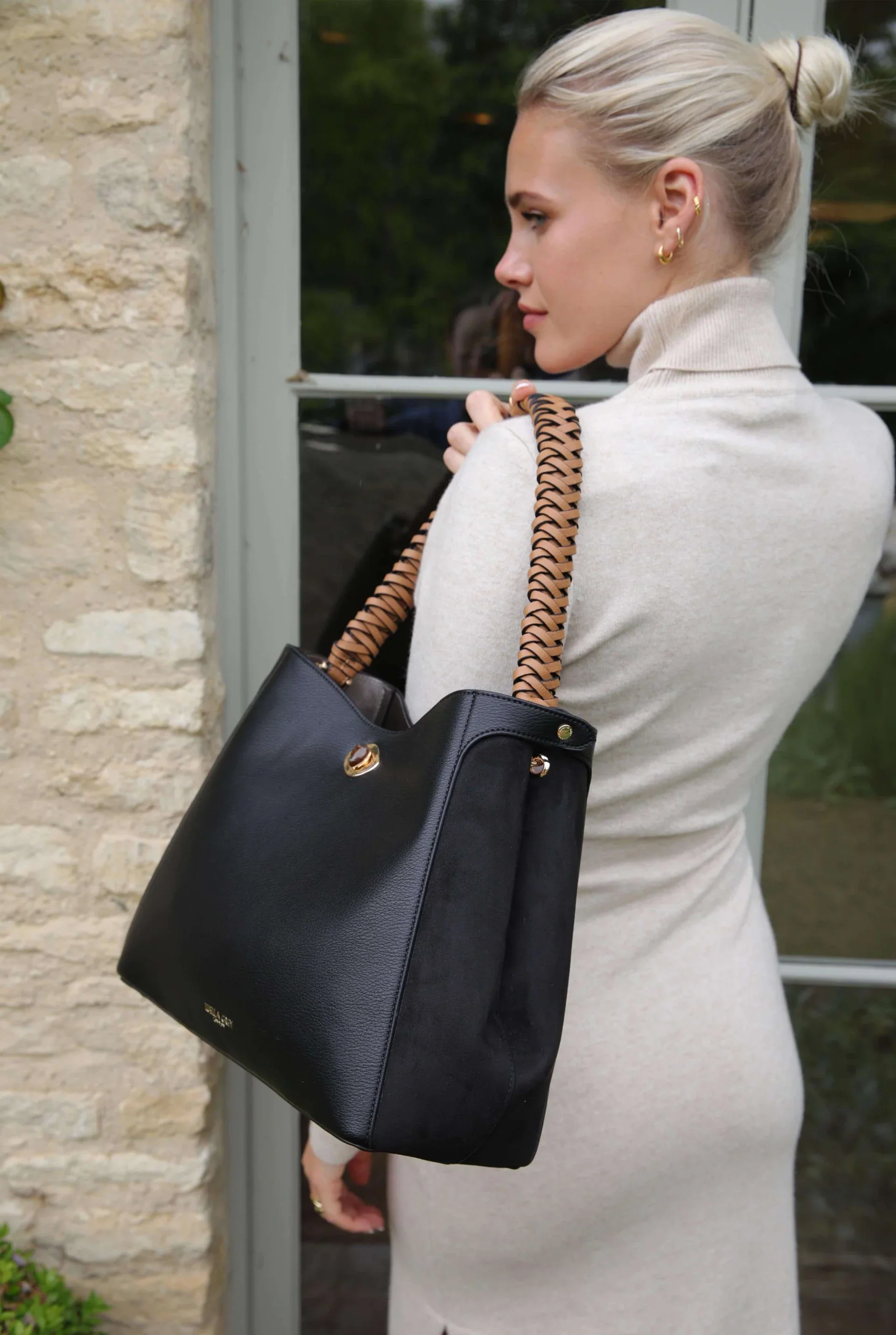 Adriana Black Woven Handle Hobo - Image 6