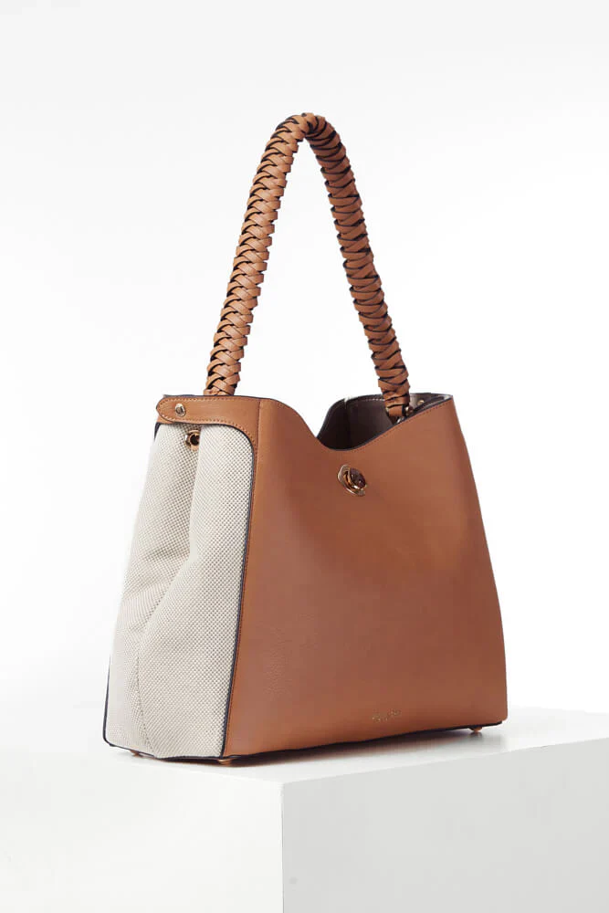 Adriana Camel Woven Handle Hobo - Image 2