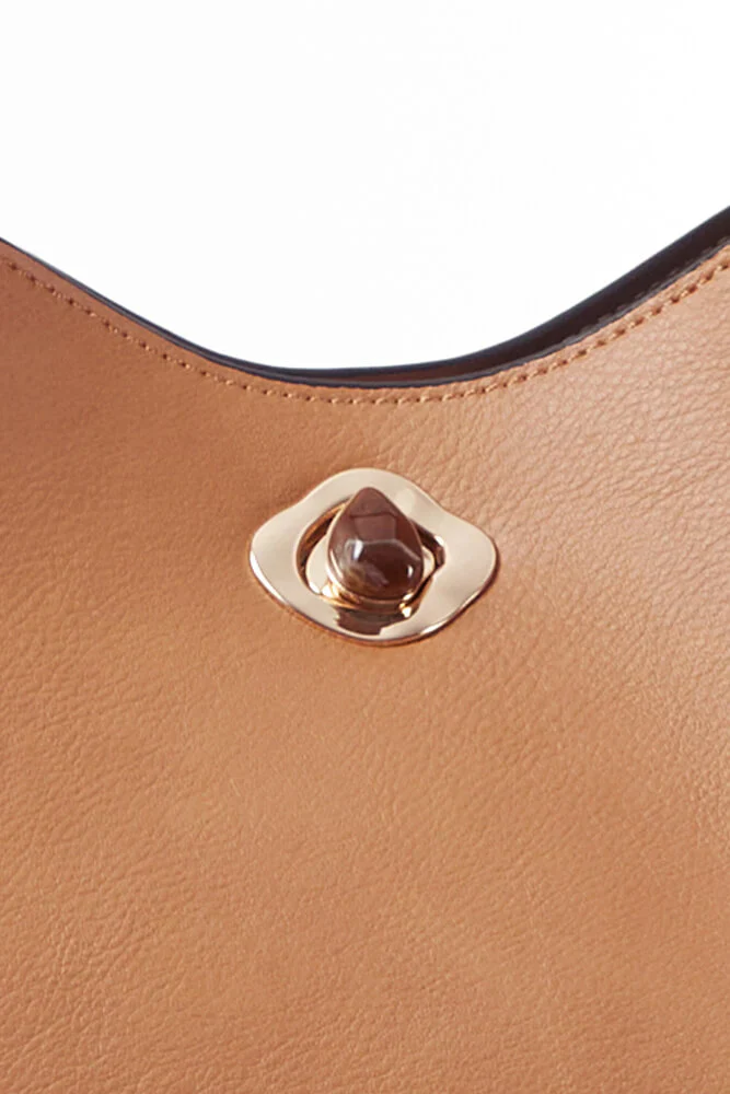 Adriana Camel Woven Handle Hobo - Image 3