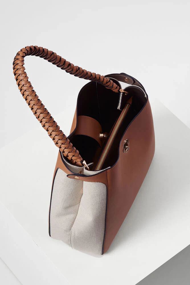Adriana Camel Woven Handle Hobo - Image 7