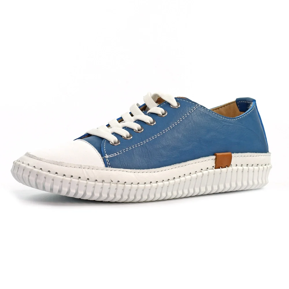 Lunar Truffle II Mid Blue Leather Plimsoll - Image 3