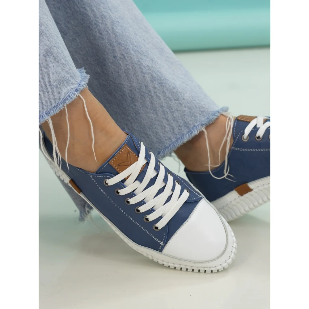 Lunar Truffle II Mid Blue Leather Plimsoll - Image 6