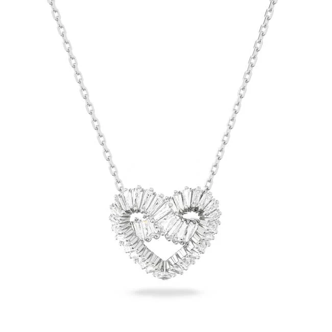 Matrix pendant, Mixed cuts, Heart, White, Rhodium plated - Image 4