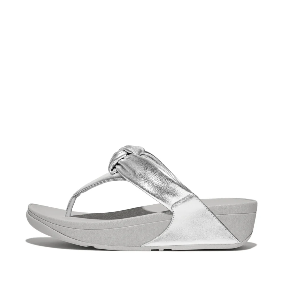 LULU PADDED-KNOT METALLIC-LEATHER TOE-POST SANDALS - Image 2