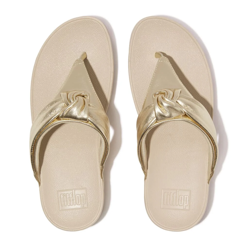 LULU PADDED-KNOT METALLIC-LEATHER TOE-POST SANDALS