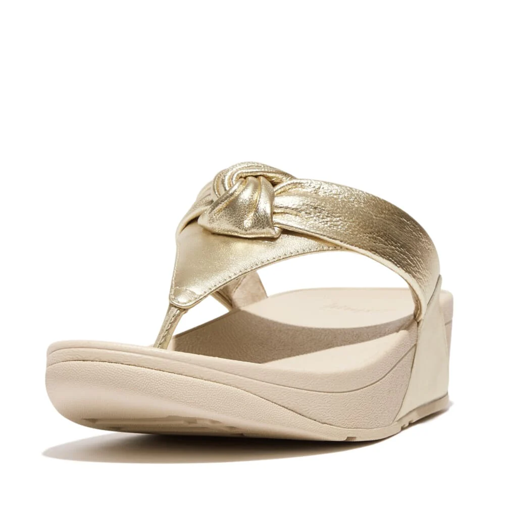 LULU PADDED-KNOT METALLIC-LEATHER TOE-POST SANDALS - Image 2