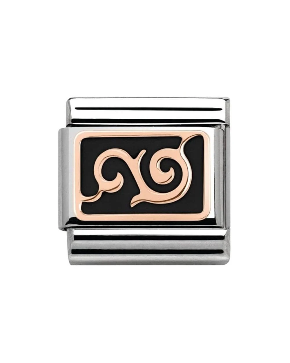 Classic Rose Gold Black Enamel Swirl Charm