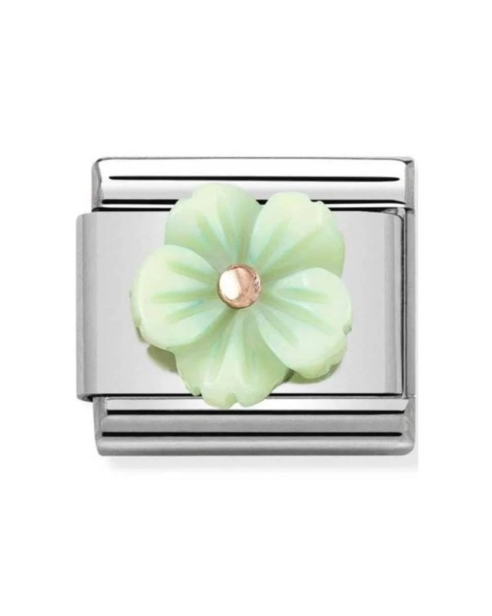 Classic Rose Gold Symbols Green Mother of Pearl Flower Charm