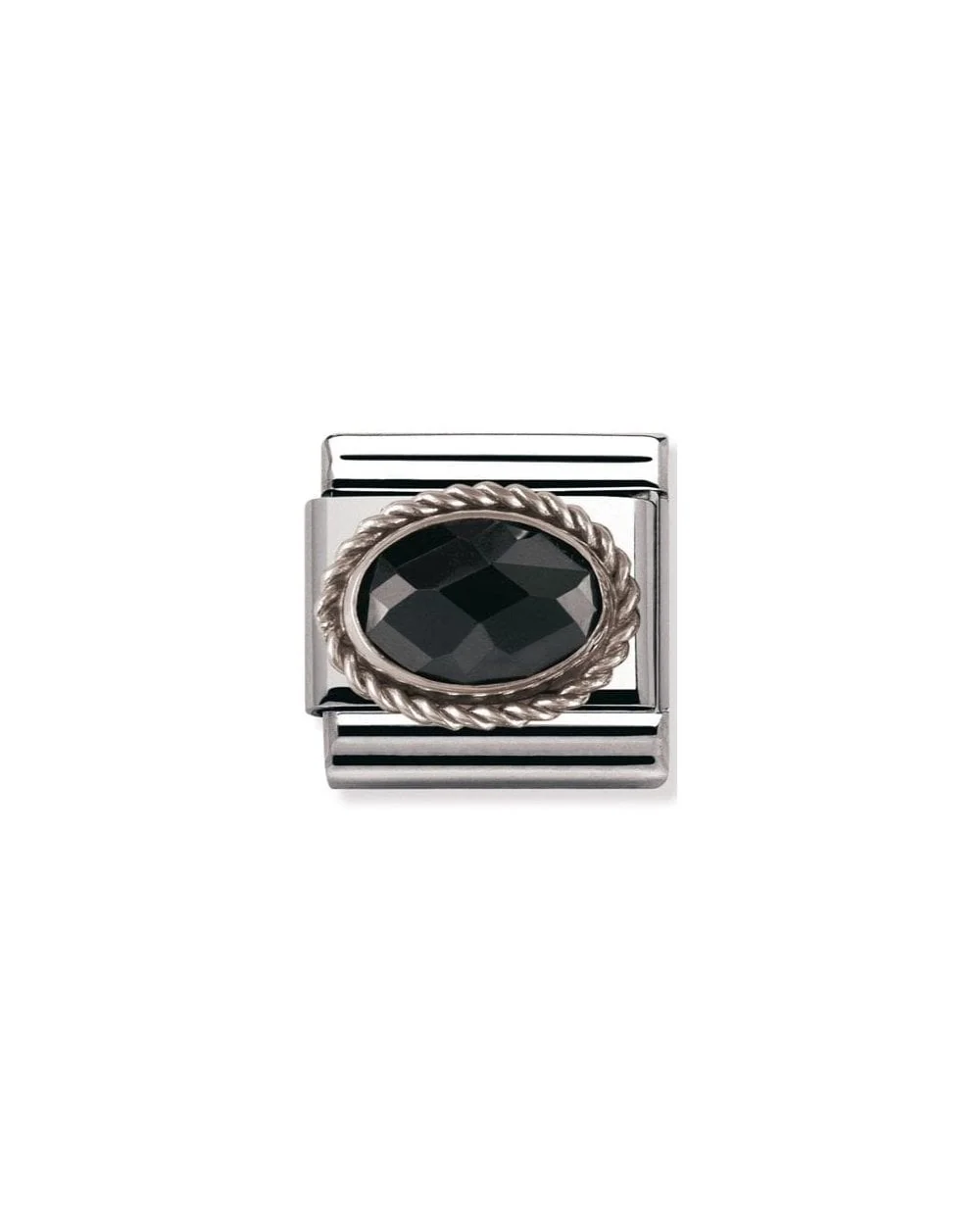 Classic Silvershine Ornate Settings Oval Black CZ Charm
