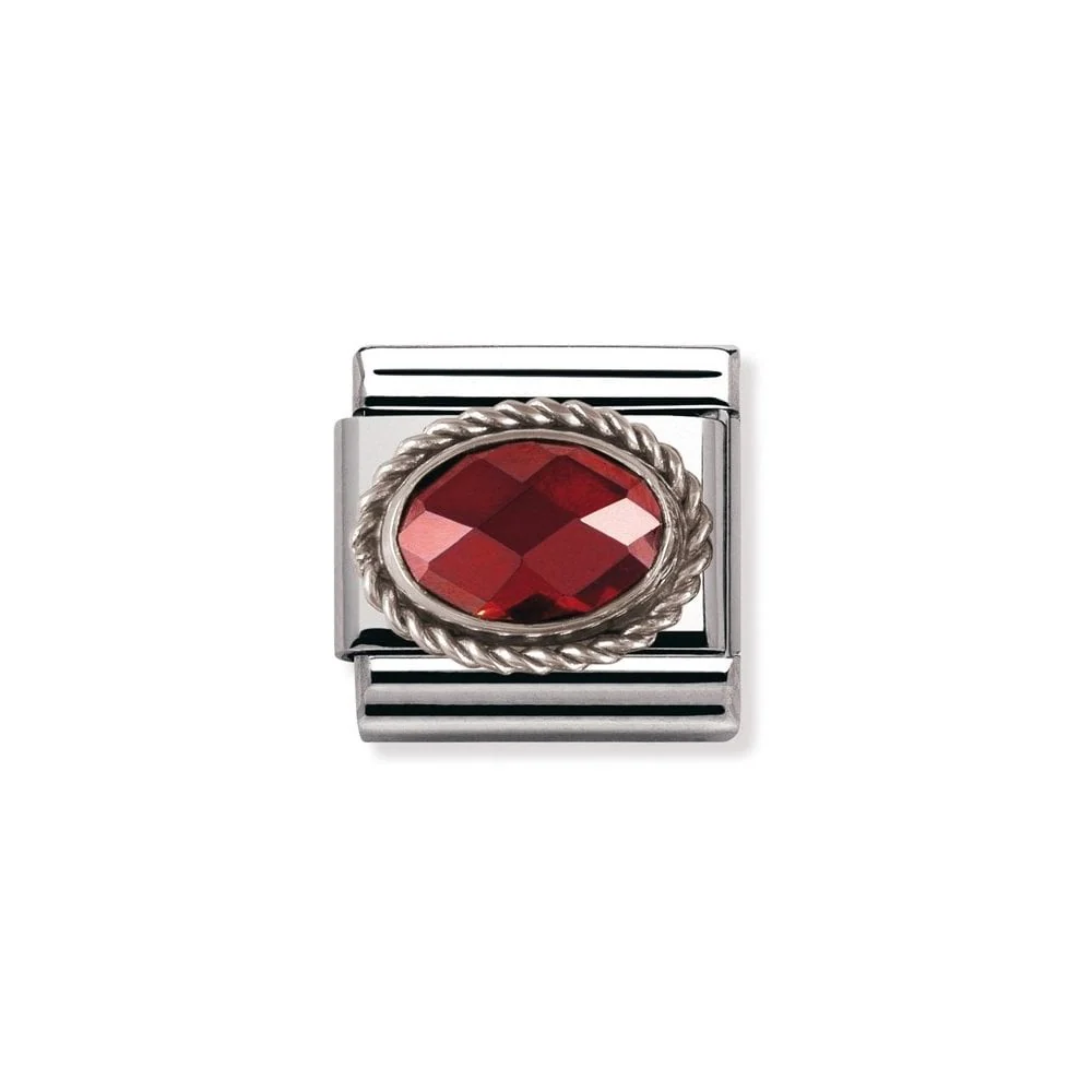 Classic Silvershine Ornate Settings Oval Red CZ Charm