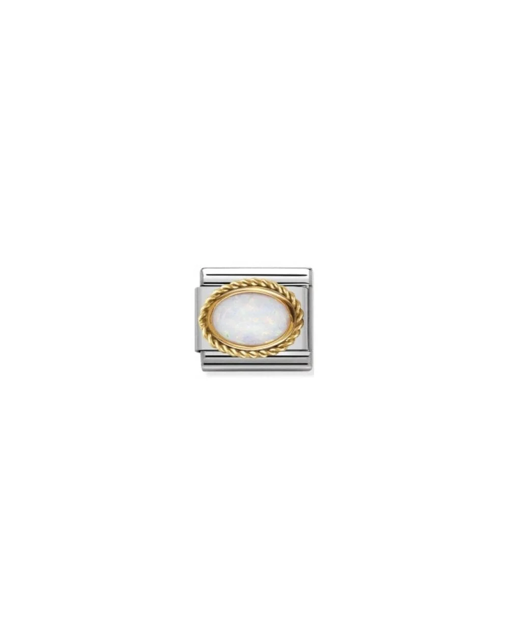 Composable Classic Hard Stones In Stainless Steel With 18K Gold Setting And Detail (07_White Opal)
