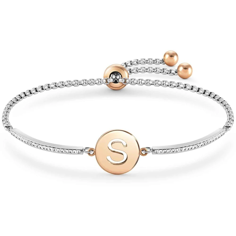 Milleluci Two-Tone Initial S Half Bangle Toggle Bracelet