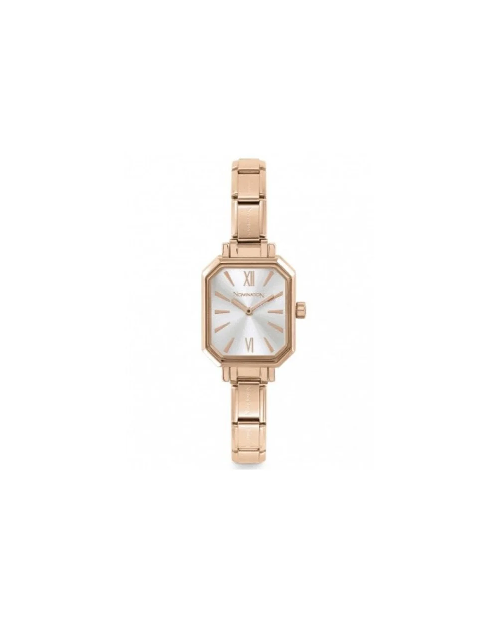 Paris Watch With Rosegold Rectangular Steel Strap (023_Glitter Silver)