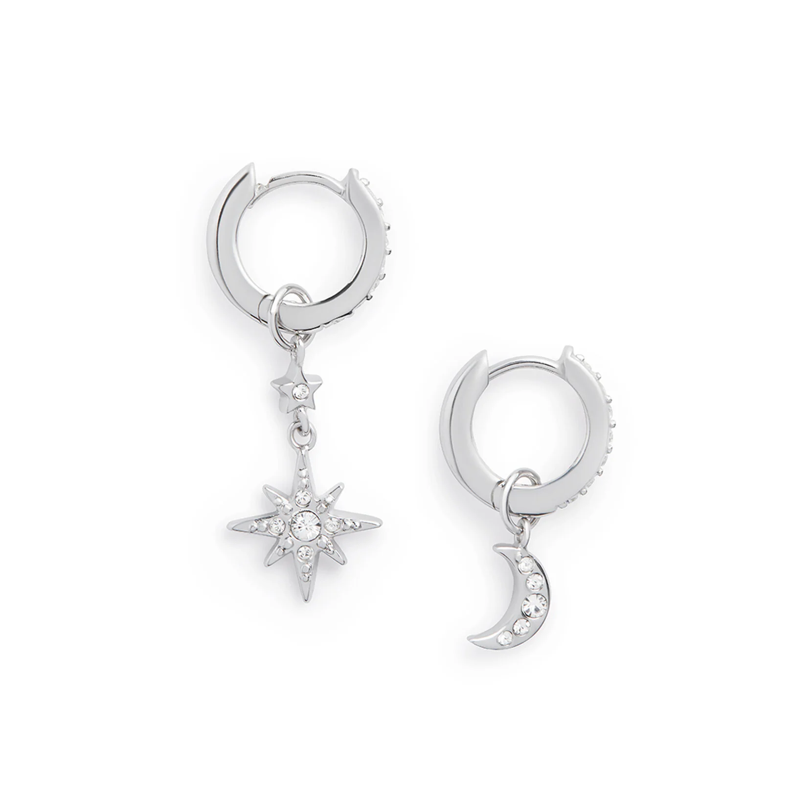 Celestial Silver Moon & Star Huggie Hoops