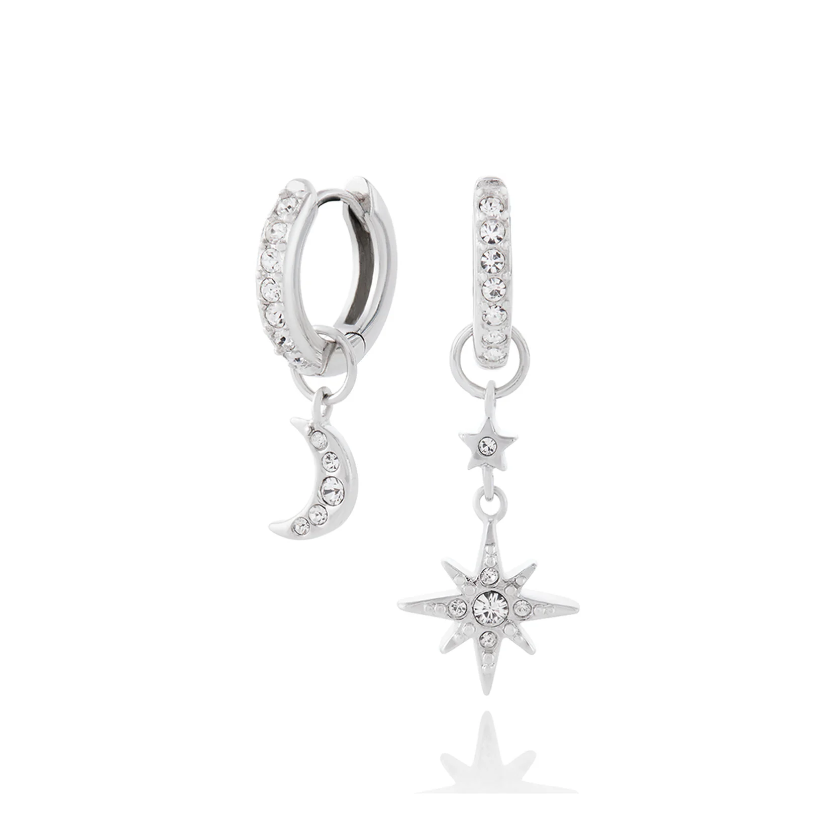 Celestial Silver Moon & Star Huggie Hoops - Image 2